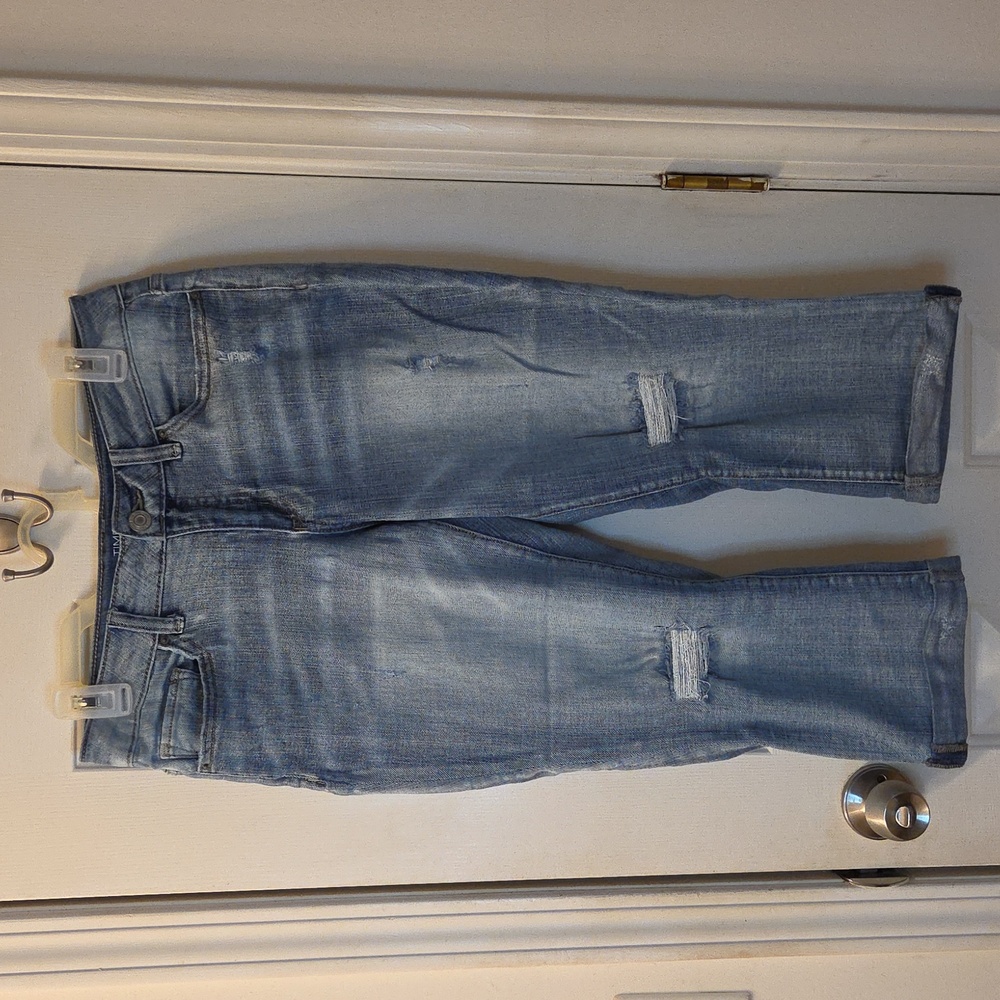 Time and Tru Denim Blue Capris with Distressed Look